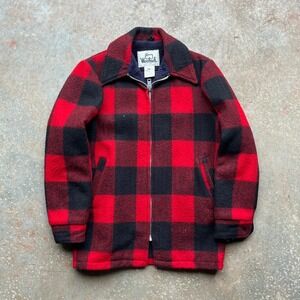 Vintage Woolrich Buffalo Plaid Wool Zip Jacket Mens Small Red Black Talon Zip